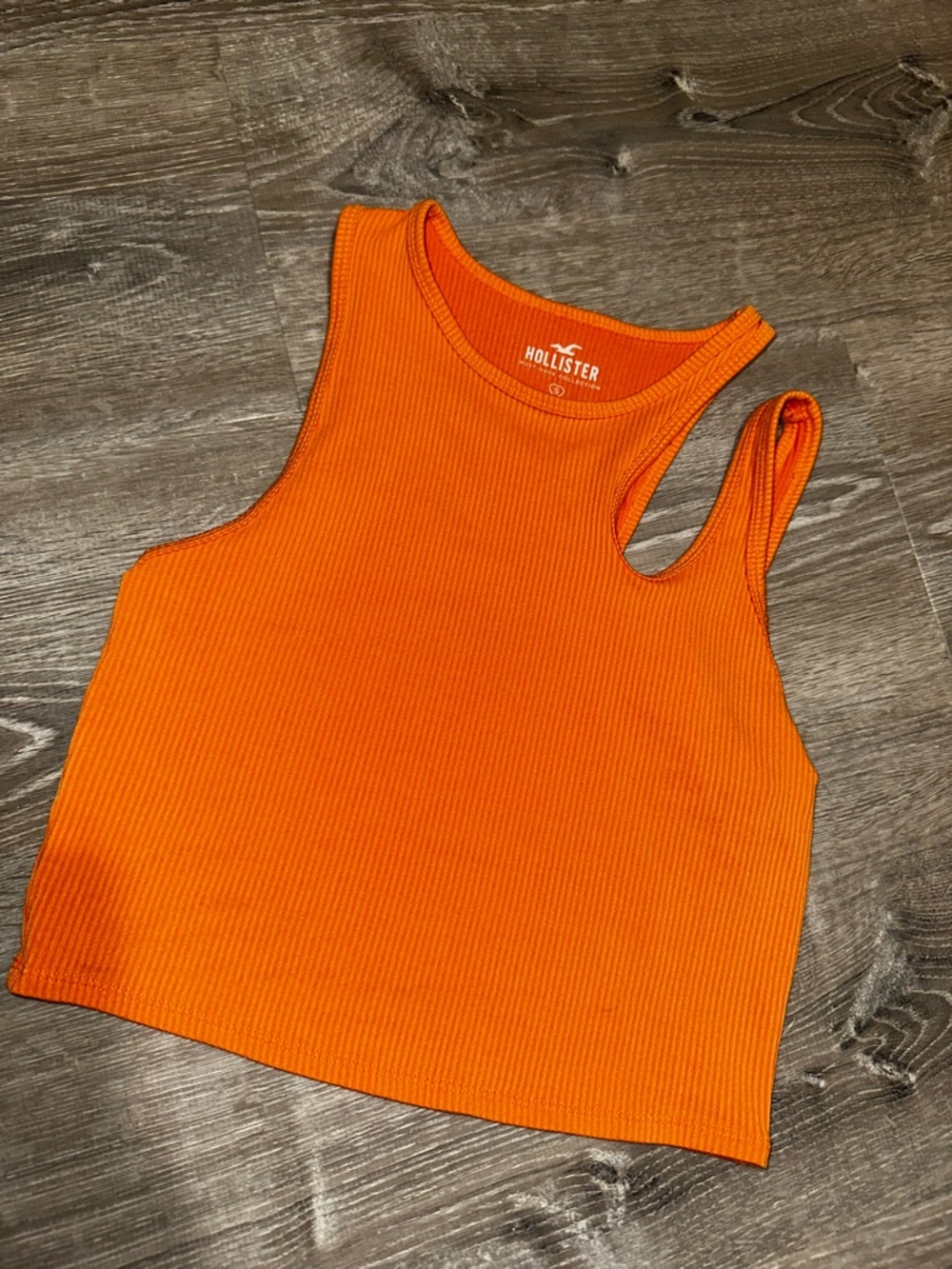 Hollister Women's Bright Orange Ribbed One-Shoulder Crop Tank